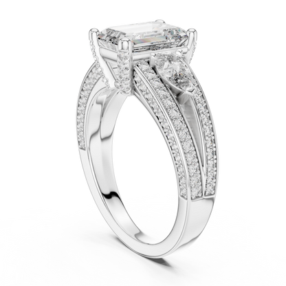 2.00CtAureliaTriSplit™ Emerald Cut Ring — Royal Marquise Duo • Micro-Pavé Shine