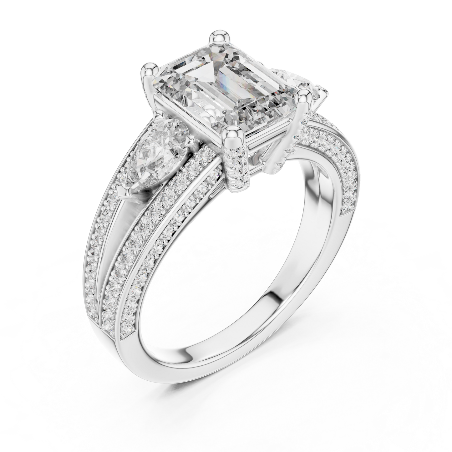 2.00CtAureliaTriSplit™ Emerald Cut Ring — Royal Marquise Duo • Micro-Pavé Shine
