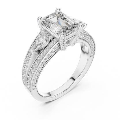 2.00CtAureliaTriSplit™ Emerald Cut Ring — Royal Marquise Duo • Micro-Pavé Shine