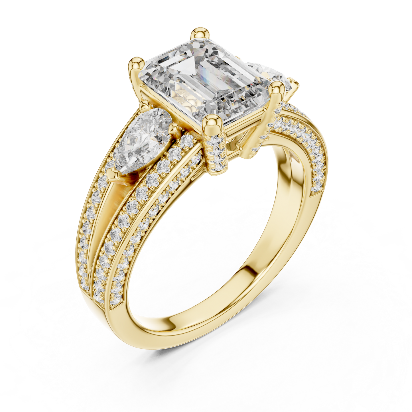 2.00CtAureliaTriSplit™ Emerald Cut Ring — Royal Marquise Duo • Micro-Pavé Shine