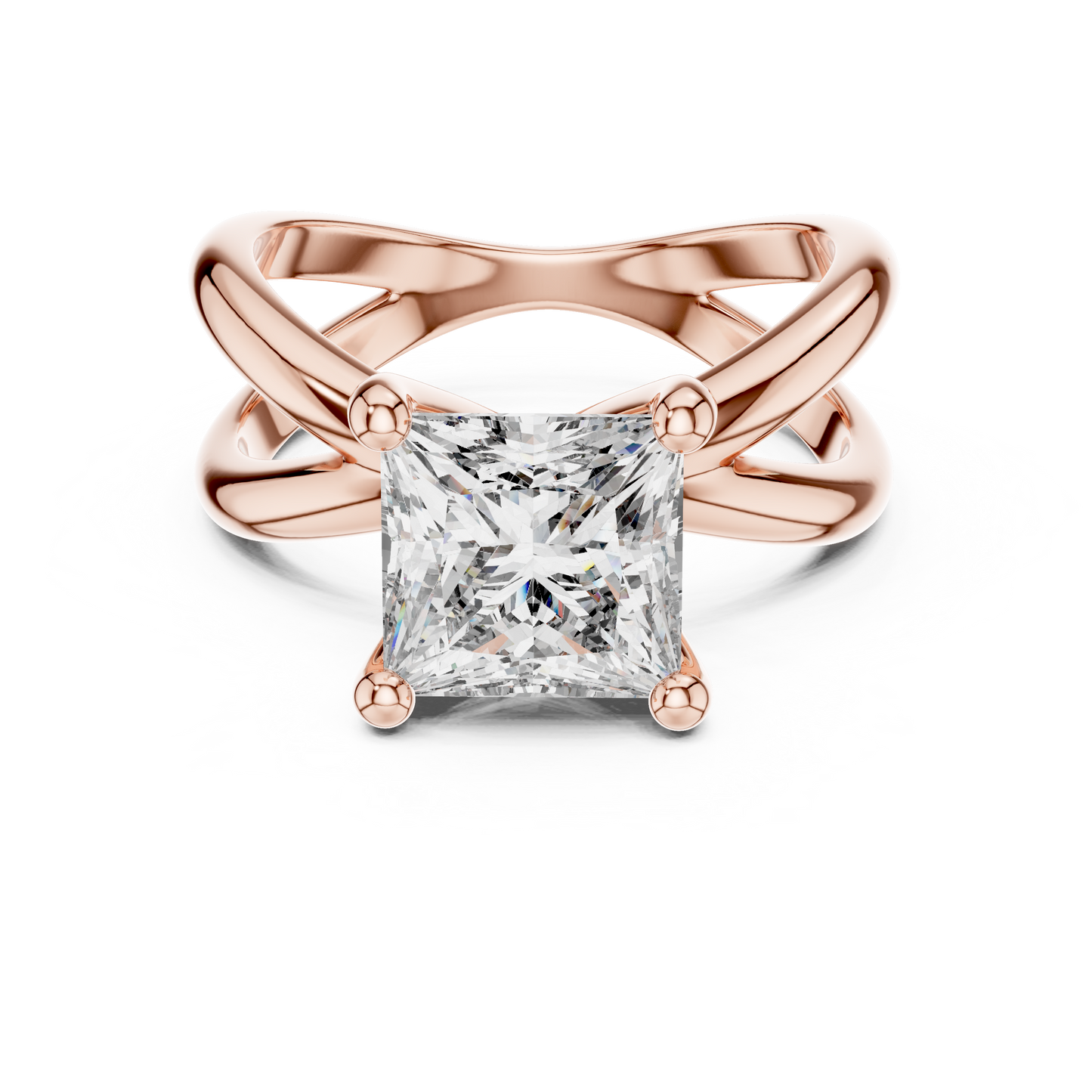 Princess Cut Solitaire Engagement Ring | Criss Cross Band | 925 Sterling Silver Moissanite Diamond Ring |