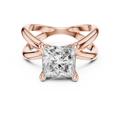 Princess Cut Solitaire Engagement Ring | Criss Cross Band | 925 Sterling Silver Moissanite Diamond Ring |