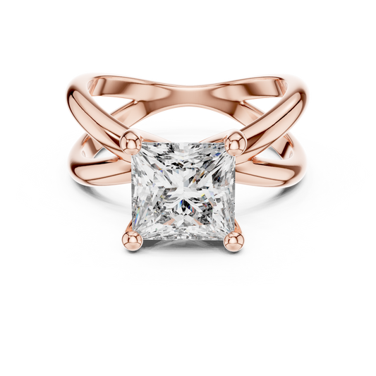 Princess Cut Solitaire Engagement Ring | Criss Cross Band | 14K/18K Gold Lab-Grown Diamond Ring |