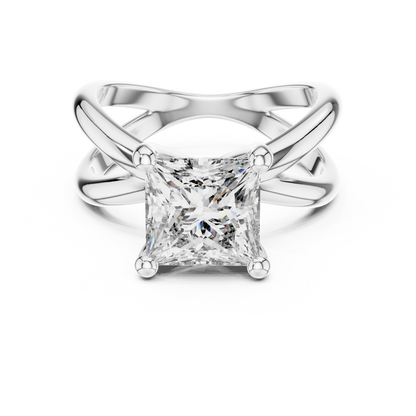 Princess Cut Solitaire Engagement Ring | Criss Cross Band | 925 Sterling Silver Moissanite Diamond Ring |