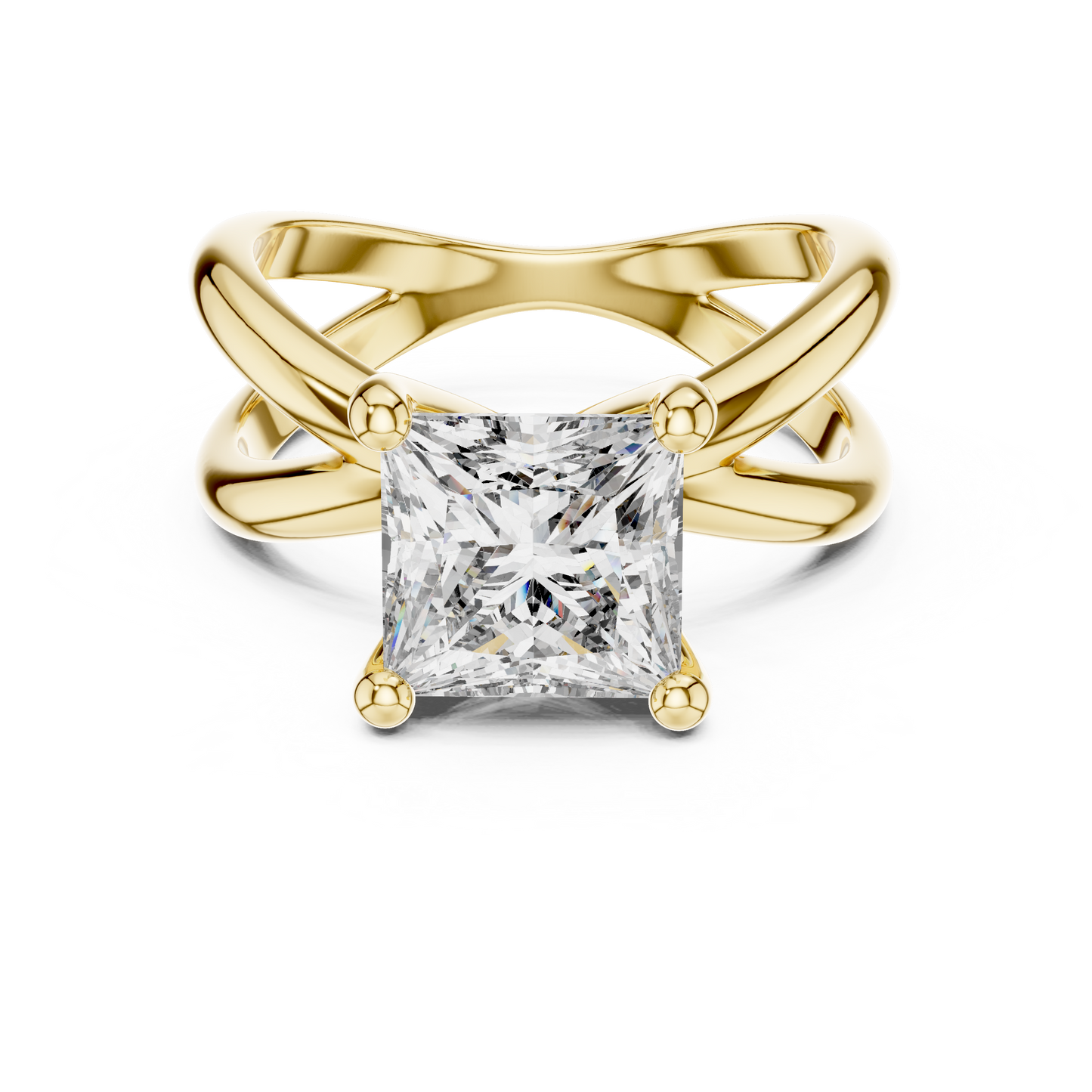 Princess Cut Solitaire Engagement Ring | Criss Cross Band | 925 Sterling Silver Moissanite Diamond Ring |