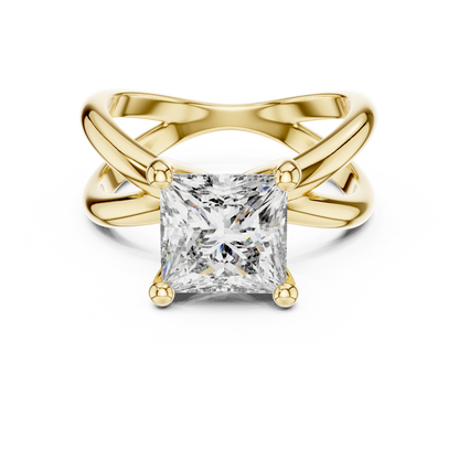 Princess Cut Solitaire Engagement Ring | Criss Cross Band | 925 Sterling Silver Moissanite Diamond Ring |