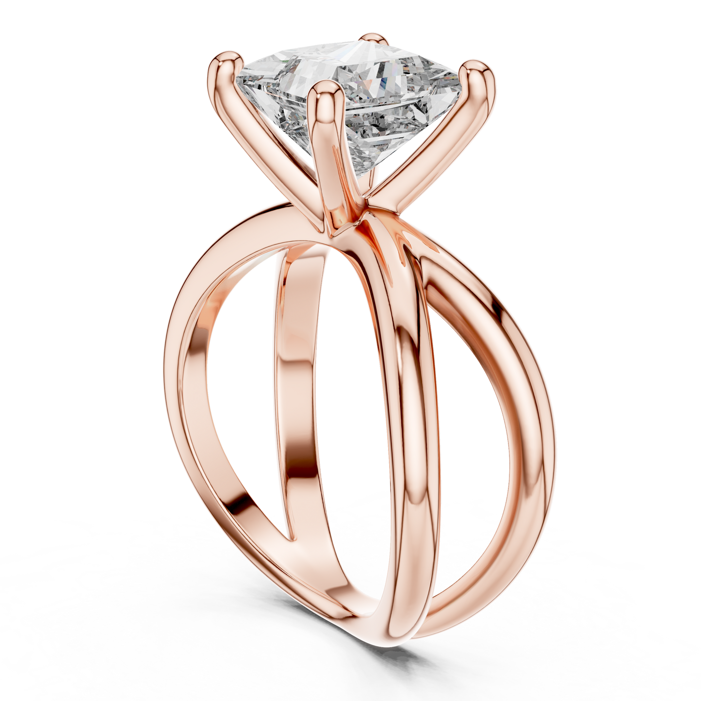 Princess Cut Solitaire Engagement Ring | Criss Cross Band | 925 Sterling Silver Moissanite Diamond Ring |