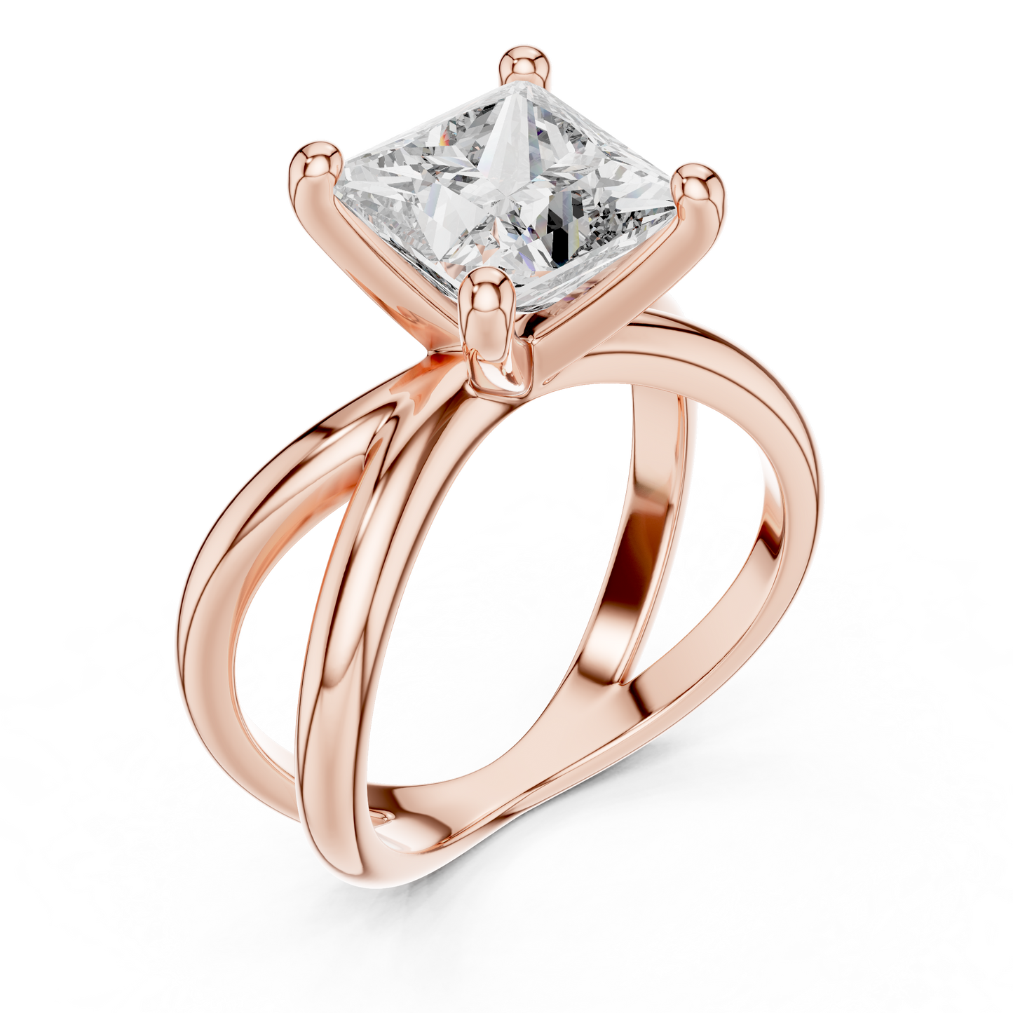 Princess Cut Solitaire Engagement Ring | Criss Cross Band | 925 Sterling Silver Moissanite Diamond Ring |