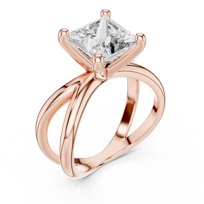 Princess Cut Solitaire Engagement Ring | Criss Cross Band | 925 Sterling Silver Moissanite Diamond Ring |