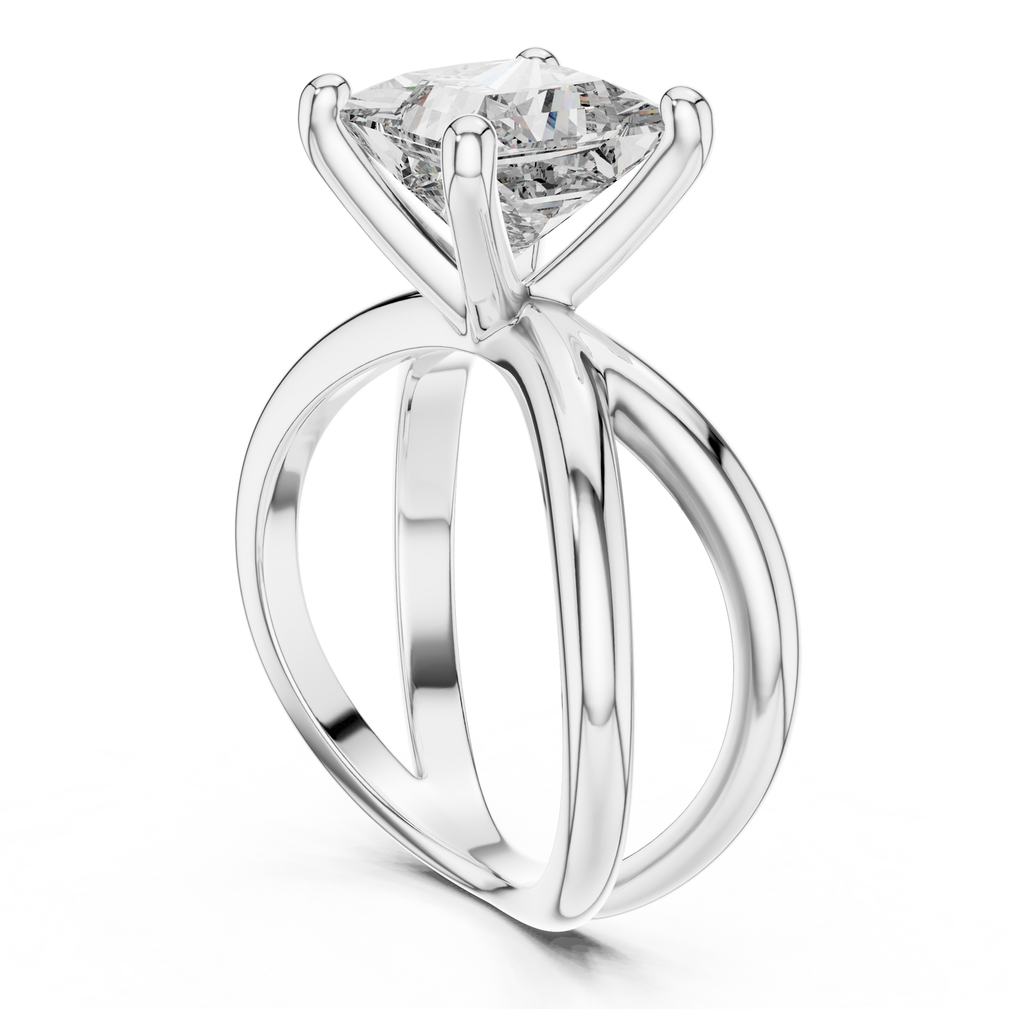 Princess Cut Solitaire Engagement Ring | Criss Cross Band | 925 Sterling Silver Moissanite Diamond Ring |