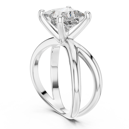 Princess Cut Solitaire Engagement Ring | Criss Cross Band | 925 Sterling Silver Moissanite Diamond Ring |