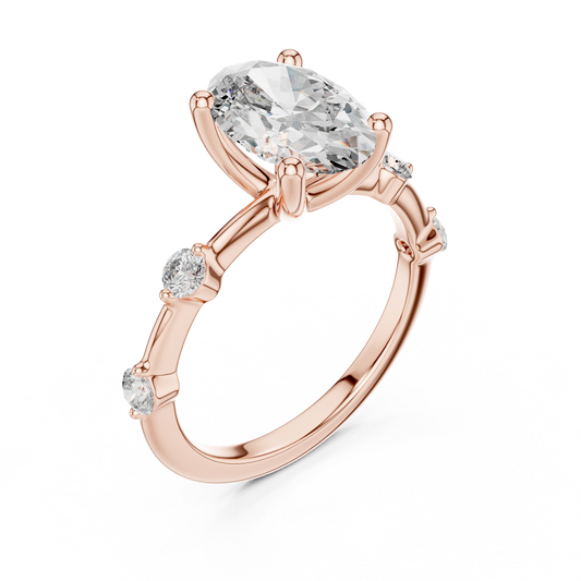2.00Ct Oval Spark Radiance Ring – Dainty Diamond Accent Band, Modern Promise Engagement Jewelry
