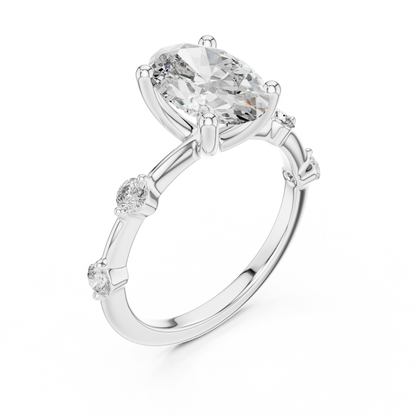 2.00Ct Oval Spark Radiance Ring – Dainty Diamond Accent Band, Modern Promise Engagement Jewelry