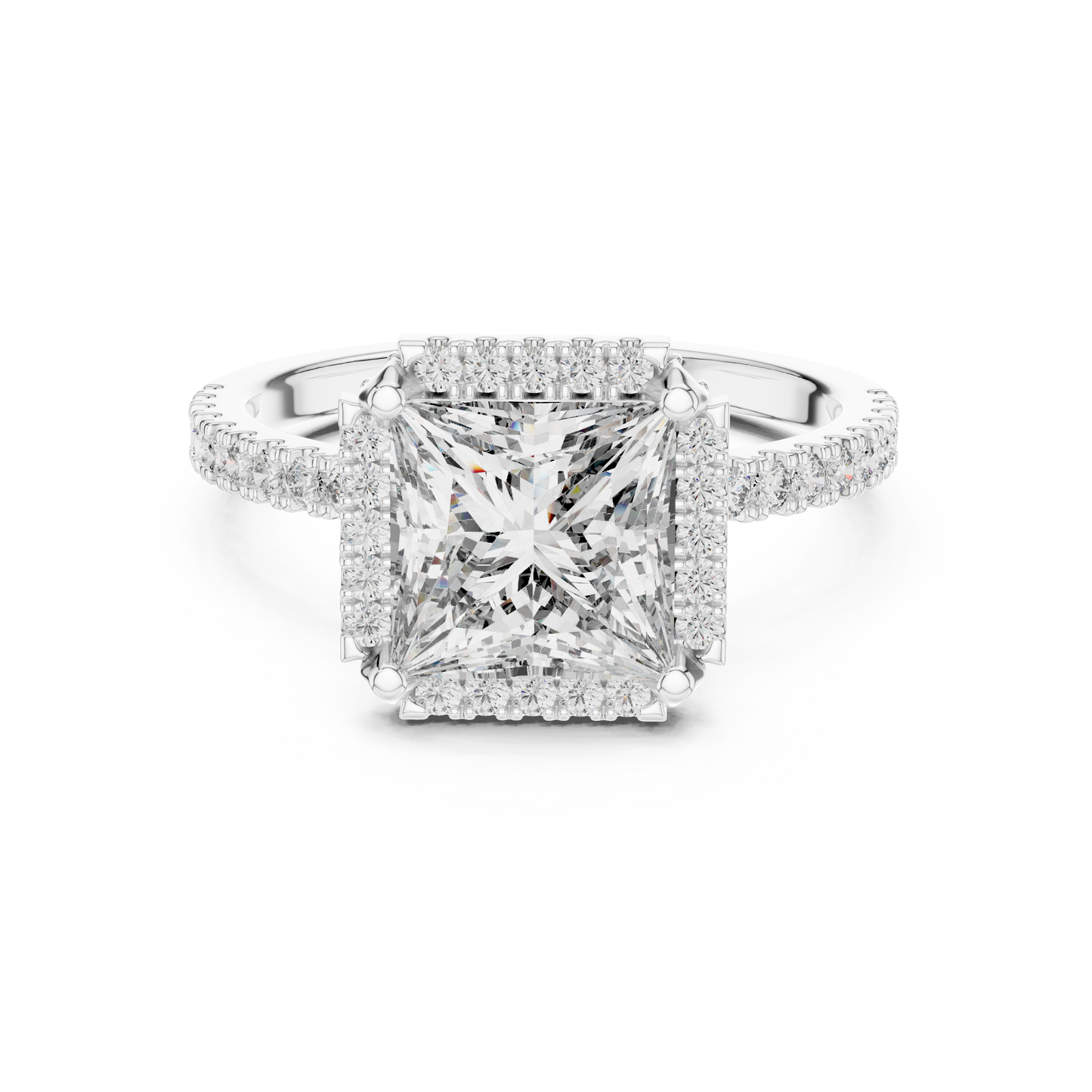 2.50CtLumiÉclat™ Princess Halo Engagement Ring — Royal Frame Setting • Sparkle-Line Shank