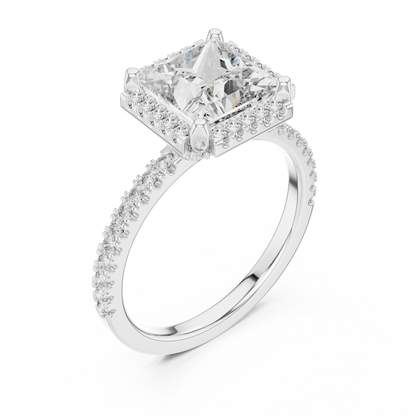 2.50CtLumiÉclat™ Princess Halo Engagement Ring — Royal Frame Setting • Sparkle-Line Shank