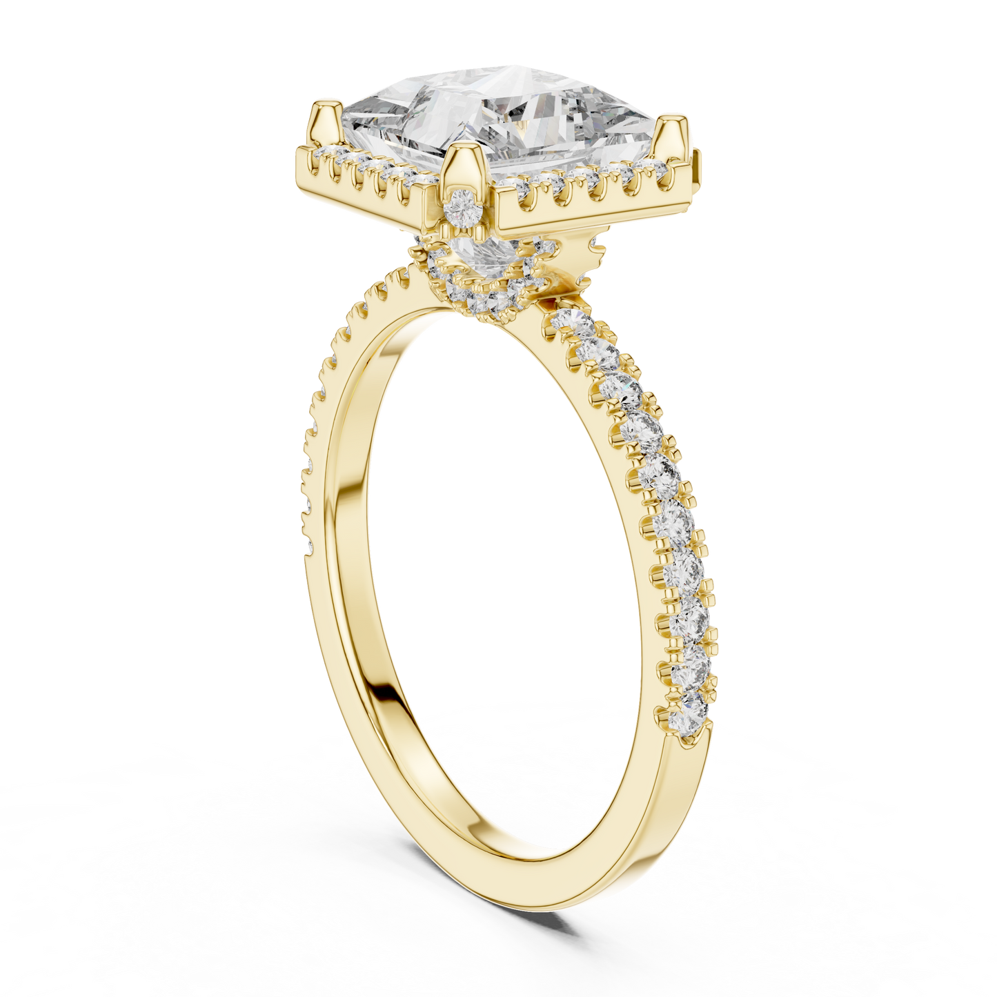 2.50CtLumiÉclat™ Princess Halo Engagement Ring — Royal Frame Setting • Sparkle-Line Shank