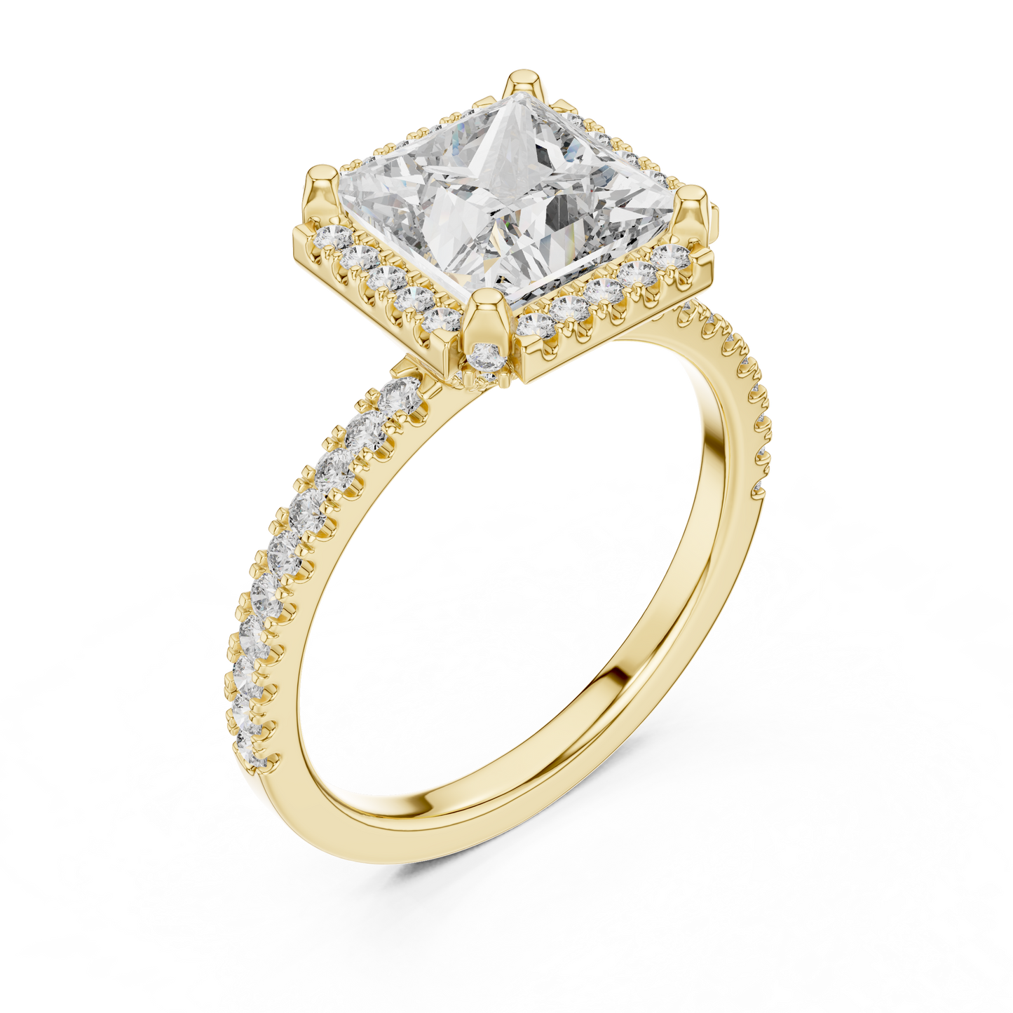 2.50CtLumiÉclat™ Princess Halo Engagement Ring — Royal Frame Setting • Sparkle-Line Shank