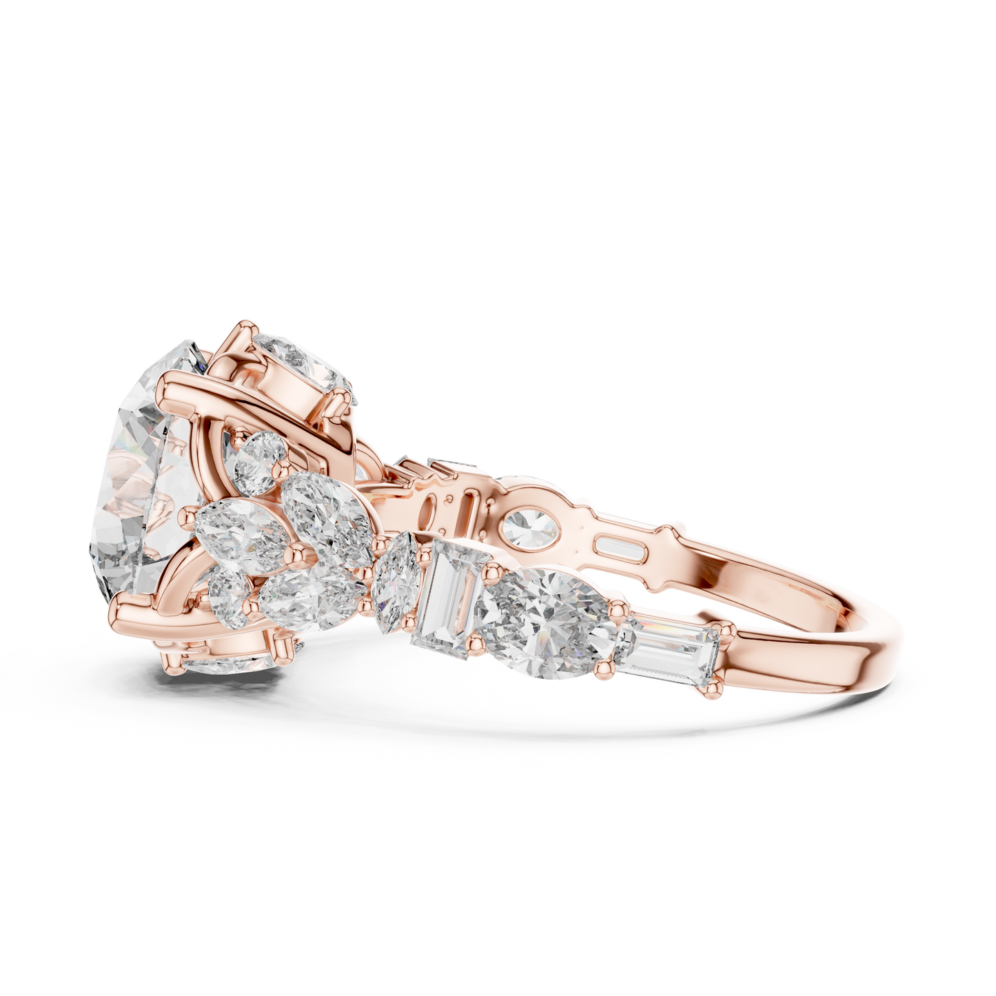 2.50ct Round Lab-Grown Diamond Engagement Ring |  Rose Gold  Bridal Multi-Stone Diamond | Cluster Designer Women