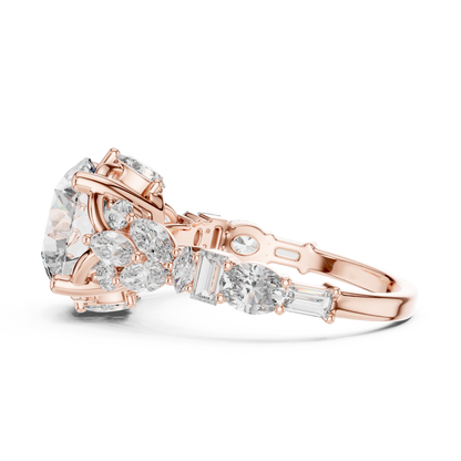 2.50ct Round Lab-Grown Diamond Engagement Ring |  Rose Gold  Bridal Multi-Stone Diamond | Cluster Designer Women