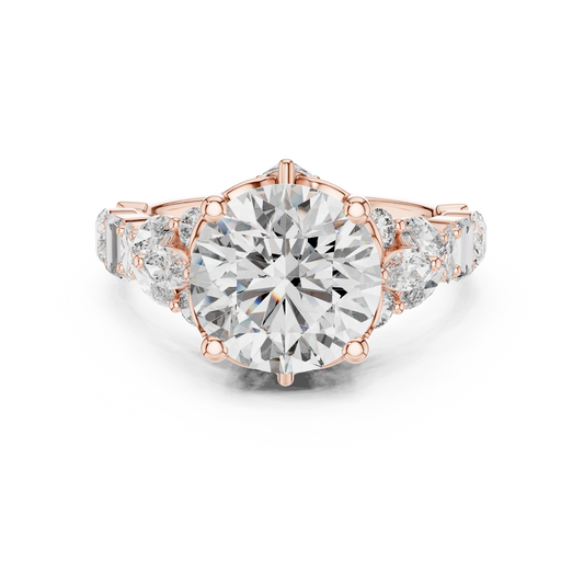 2.50ct Round Lab-Grown Diamond Engagement Ring |  Rose Gold  Bridal Multi-Stone Diamond | Cluster Designer Women