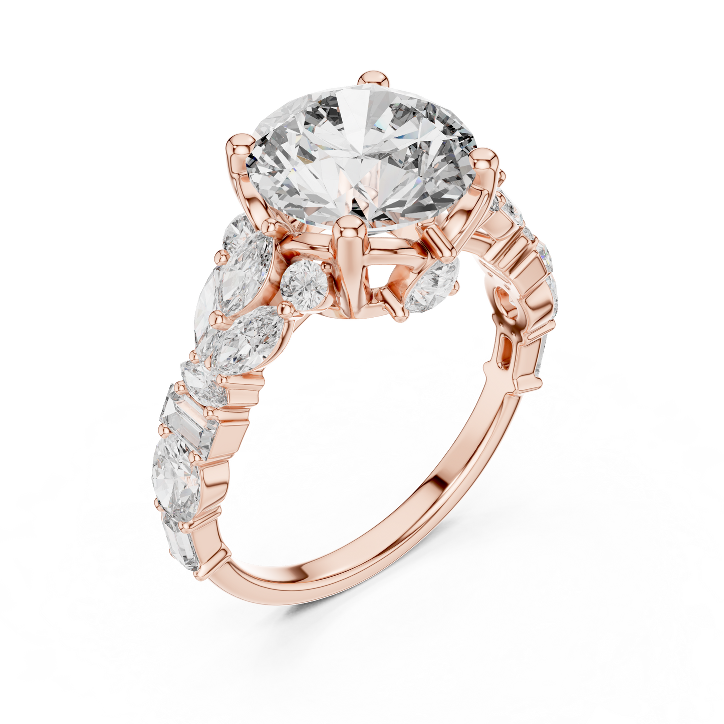 2.50ct Round Lab-Grown Diamond Engagement Ring |  Rose Gold  Bridal Multi-Stone Diamond | Cluster Designer Women