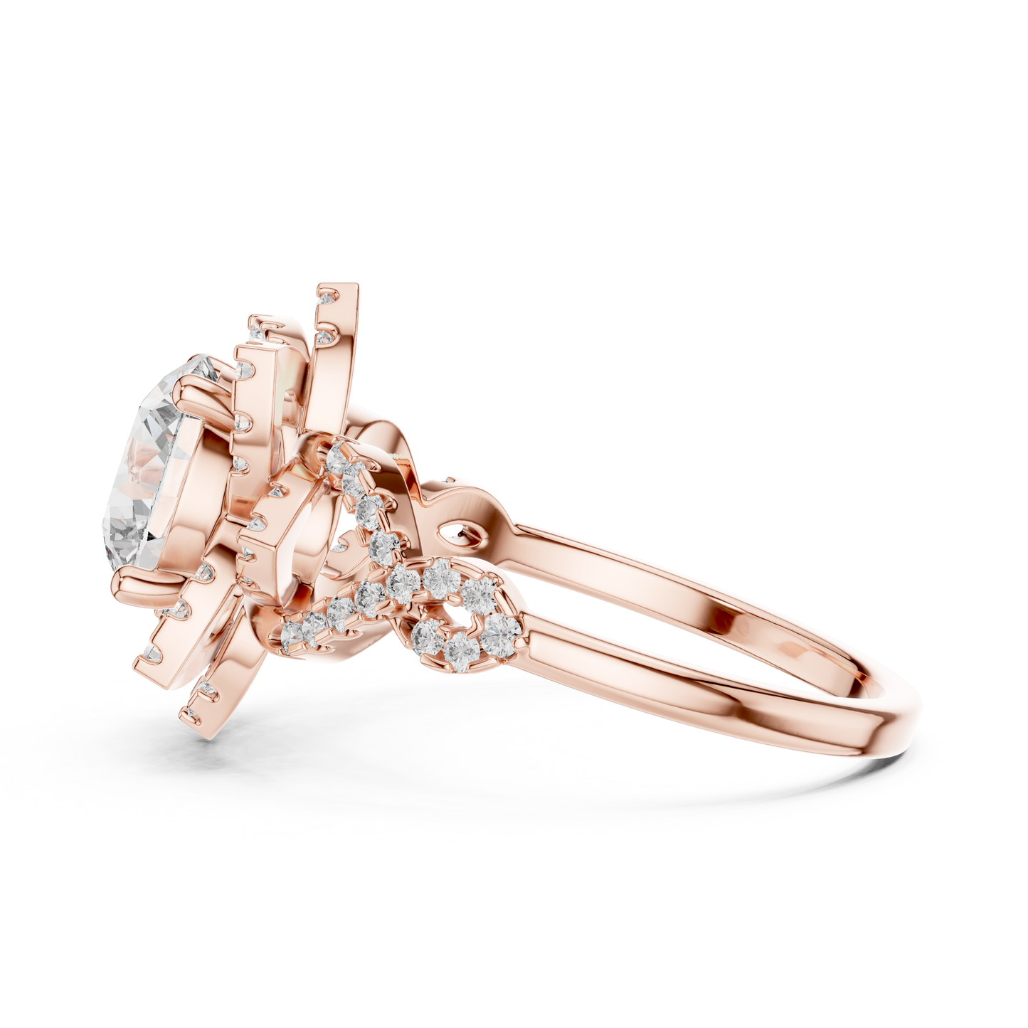 1.5Ct Blossom Halo Ring • Diamond Lotus Style Setting • Romantic Engage Ring • UniqueHandmade jewelry