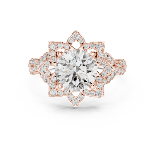 1.5Ct Blossom Halo Ring • Diamond Lotus Style Setting • Romantic Engage Ring • UniqueHandmade jewelry