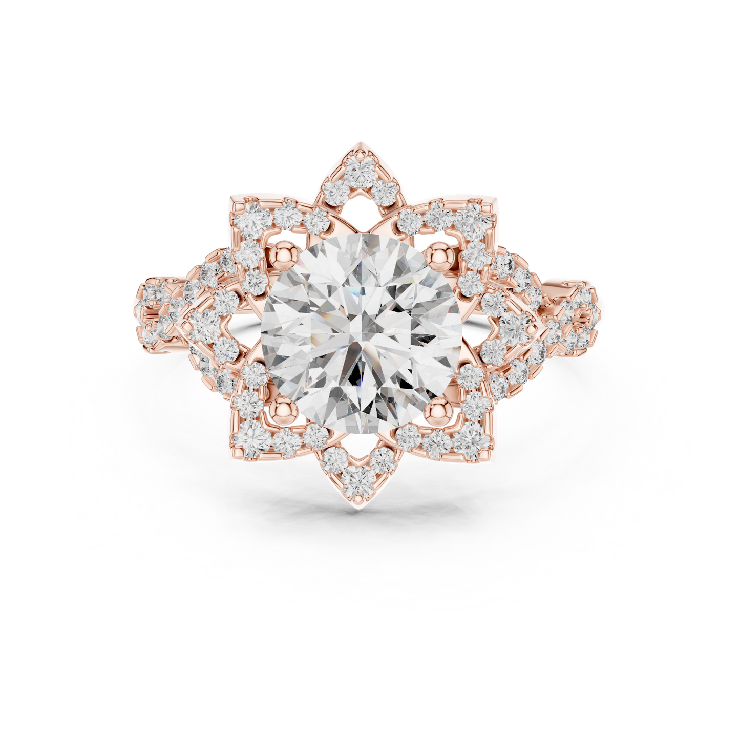 1.5Ct Blossom Halo Ring • Diamond Lotus Style Setting • Romantic Engage Ring • UniqueHandmade jewelry