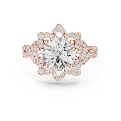 1.5Ct Blossom Halo Ring • Diamond Lotus Style Setting • Romantic Engage Ring • UniqueHandmade jewelry