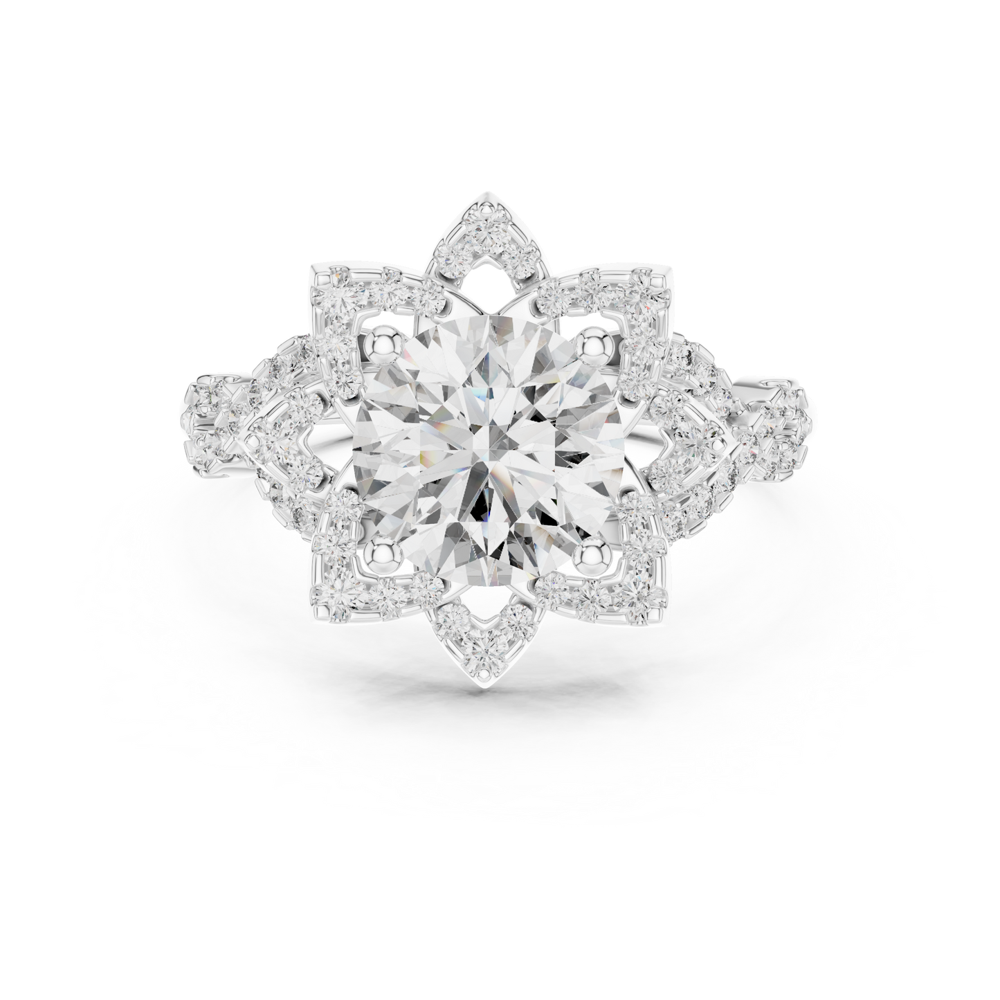 1.5Ct Blossom Halo Ring • Diamond Lotus Style Setting • Romantic Engage Ring • UniqueHandmade jewelry