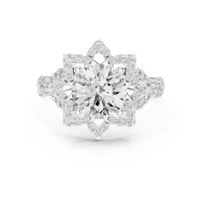 1.5Ct Blossom Halo Ring • Diamond Lotus Style Setting • Romantic Engage Ring • UniqueHandmade jewelry