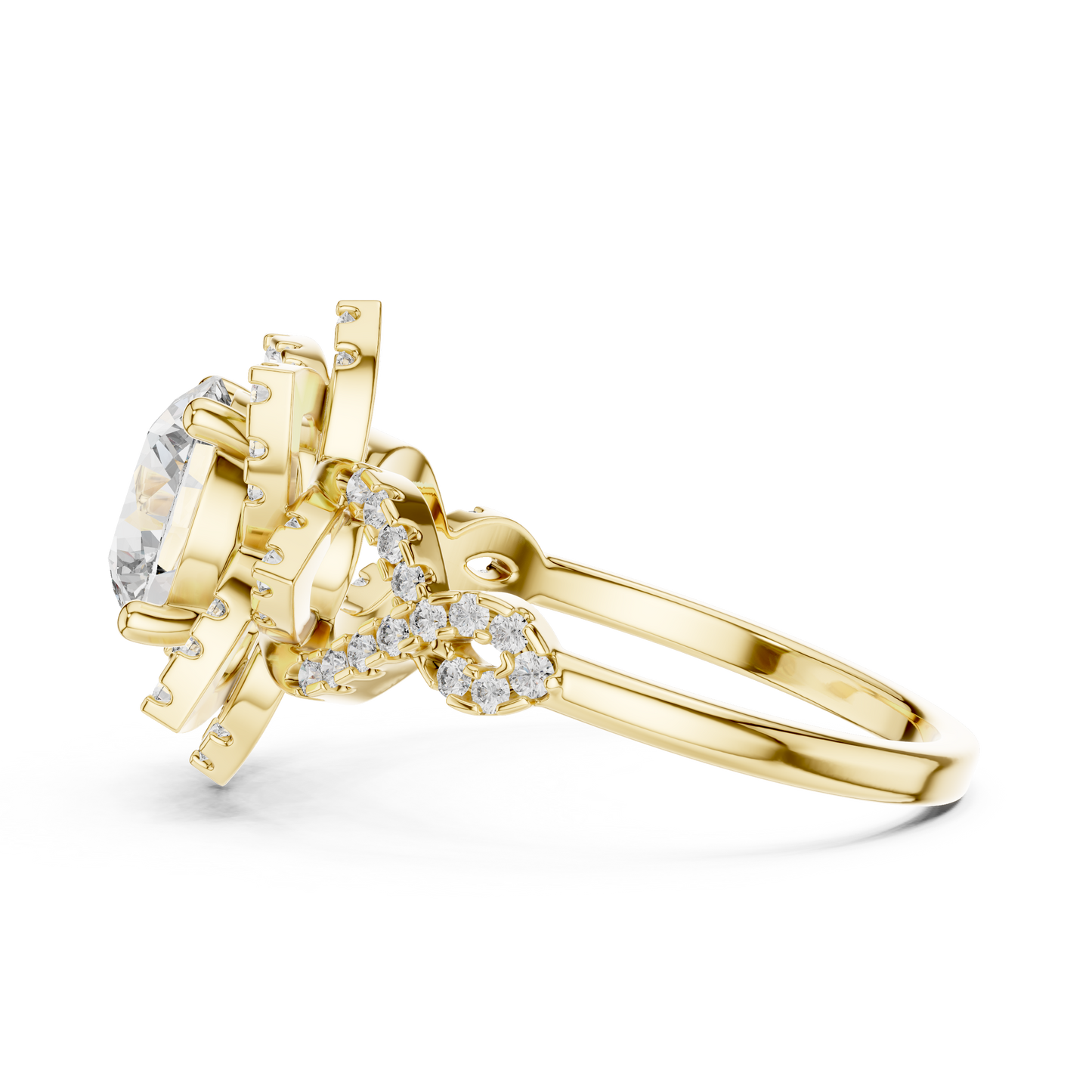 1.5Ct Blossom Halo Ring • Diamond Lotus Style Setting • Romantic Engage Ring • UniqueHandmade jewelry