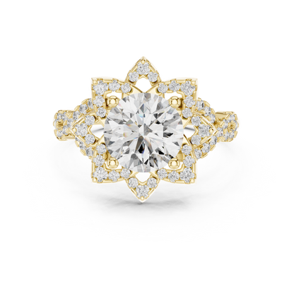 1.5Ct Blossom Halo Ring • Diamond Lotus Style Setting • Romantic Engage Ring • UniqueHandmade jewelry