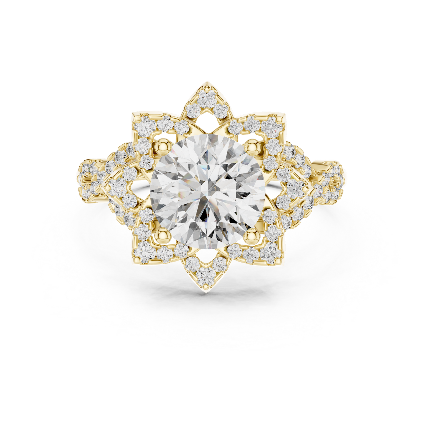 1.5Ct Blossom Halo Ring • Diamond Lotus Style Setting • Romantic Engage Ring • UniqueHandmade jewelry