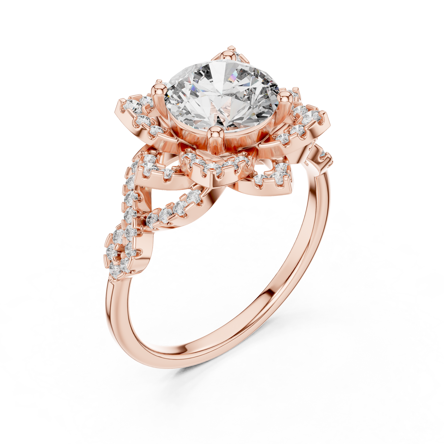 1.5Ct Blossom Halo Ring • Diamond Lotus Style Setting • Romantic Engage Ring • UniqueHandmade jewelry