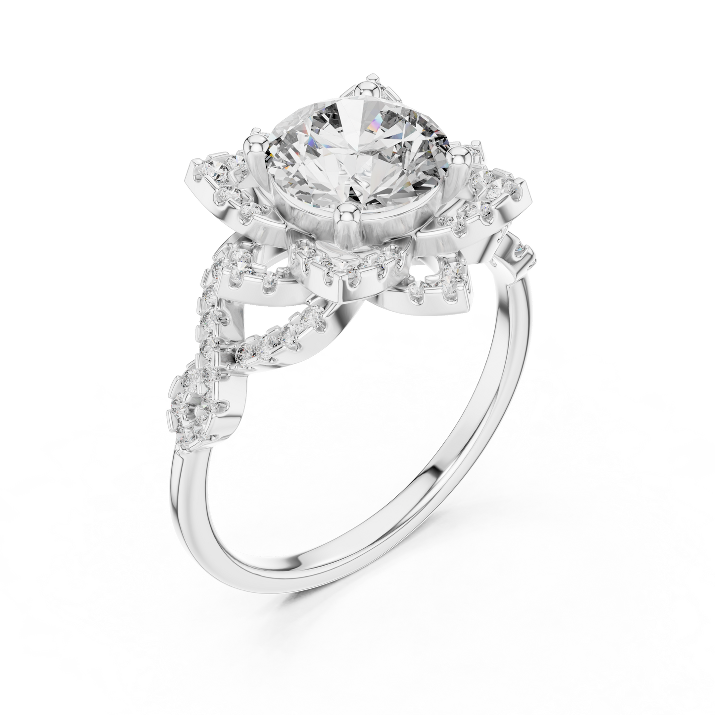 1.5Ct Blossom Halo Ring • Diamond Lotus Style Setting • Romantic Engage Ring • UniqueHandmade jewelry