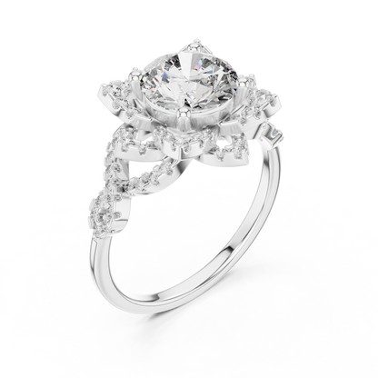 1.5Ct Blossom Halo Ring • Diamond Lotus Style Setting • Romantic Engage Ring • UniqueHandmade jewelry
