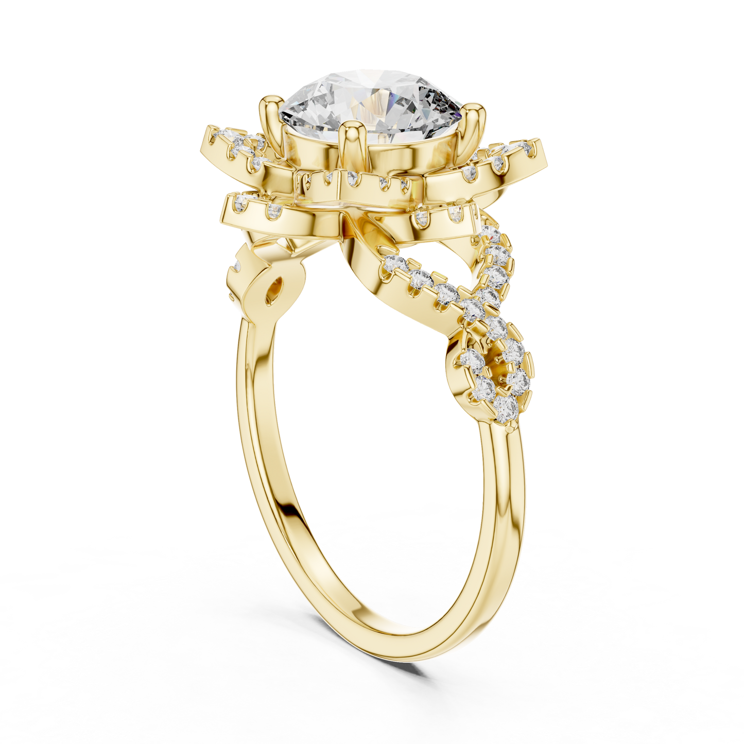 1.5Ct Blossom Halo Ring • Diamond Lotus Style Setting • Romantic Engage Ring • UniqueHandmade jewelry