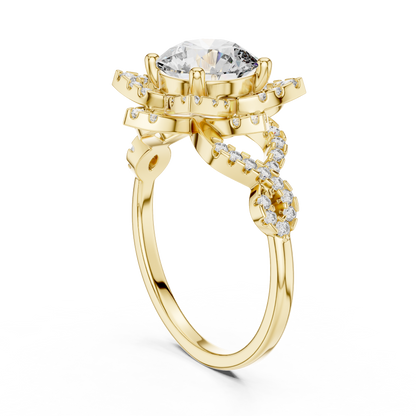 1.5Ct Blossom Halo Ring • Diamond Lotus Style Setting • Romantic Engage Ring • UniqueHandmade jewelry