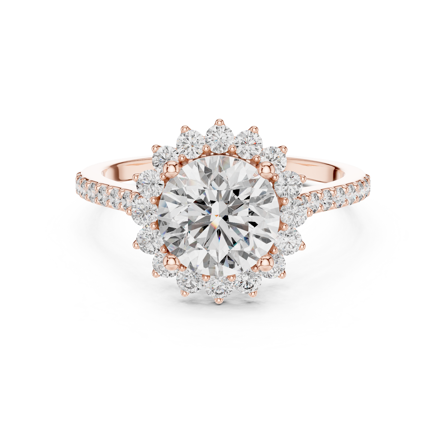 1.5Ct Classic Halo Engagement Ring • Round Cut Center •  Pave Band style • Sparkling Bridal Design