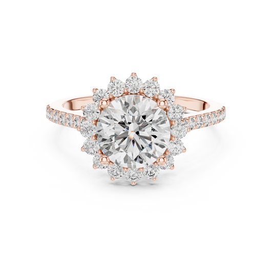 1.5Ct Classic Halo Engagement Ring • Round Cut Center •  Pave Band style • Sparkling Bridal Design