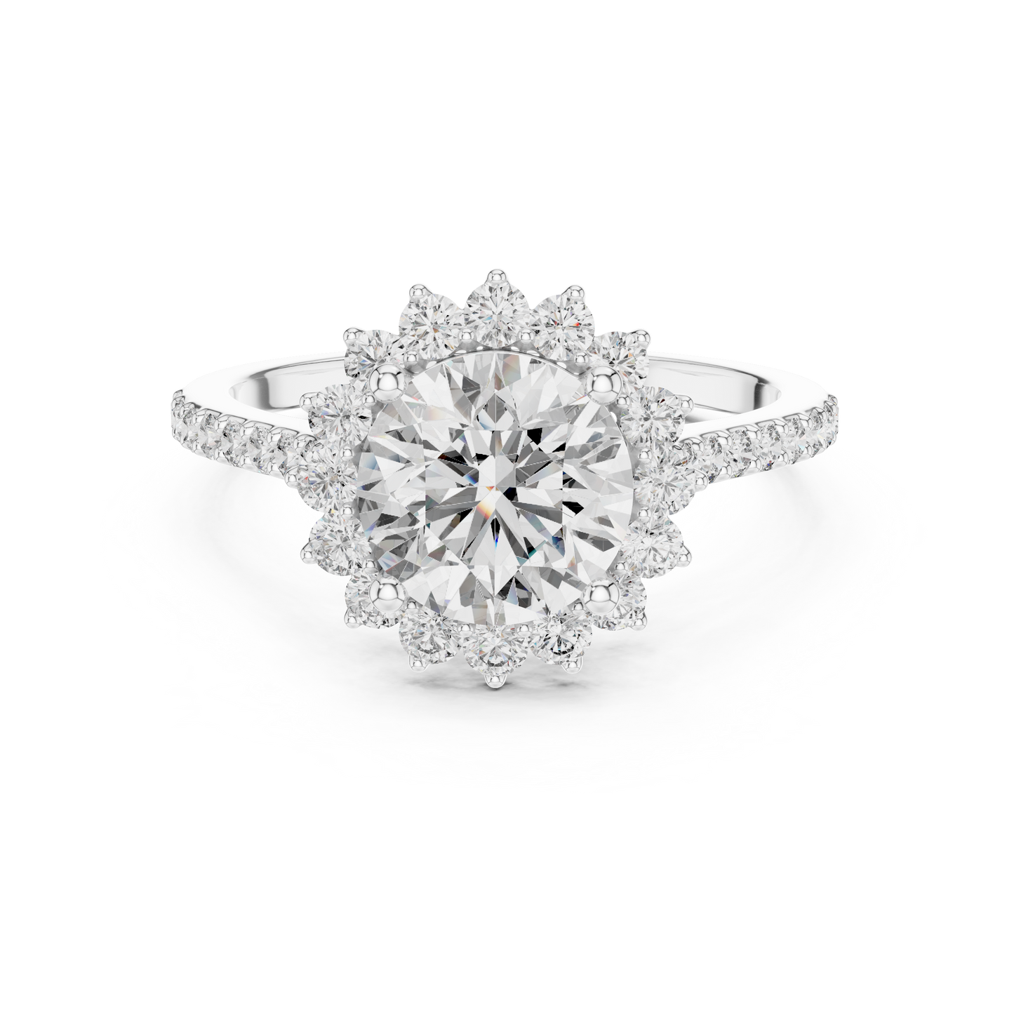 1.5Ct Classic Halo Engagement Ring • Round Cut Center •  Pave Band style • Sparkling Bridal Design