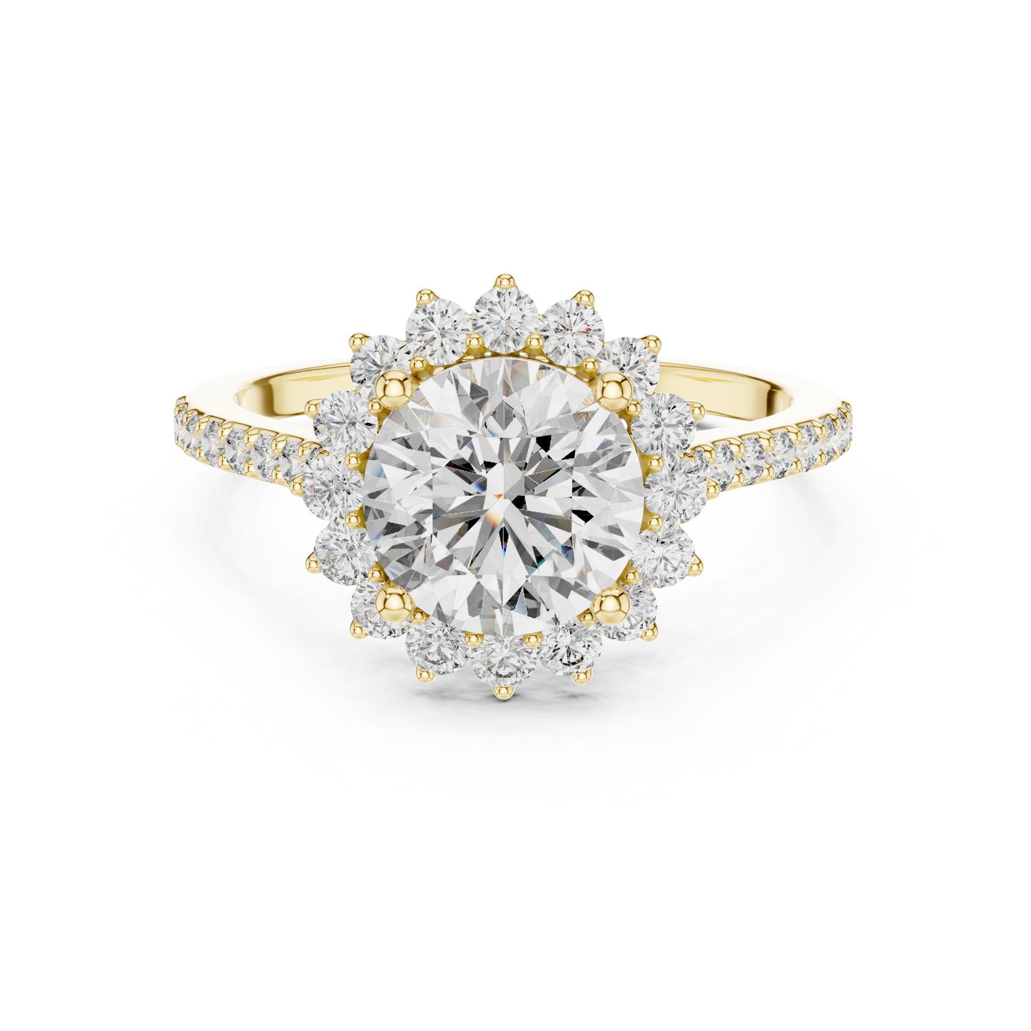 1.5Ct Classic Halo Engagement Ring • Round Cut Center •  Pave Band style • Sparkling Bridal Design