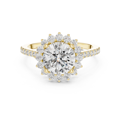 1.5Ct Classic Halo Engagement Ring • Round Cut Center •  Pave Band style • Sparkling Bridal Design