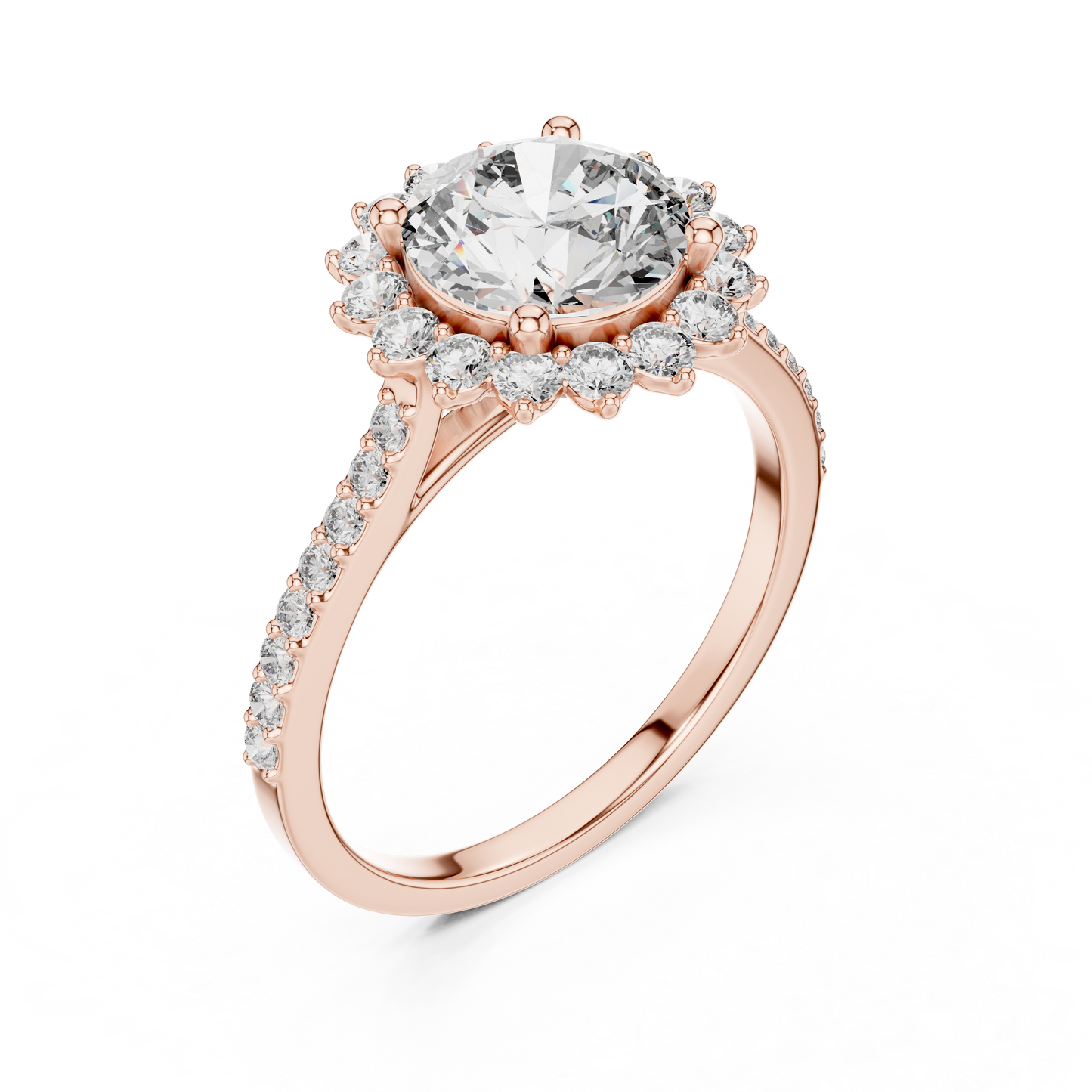 1.5Ct Classic Halo Engagement Ring • Round Cut Center •  Pave Band style • Sparkling Bridal Design