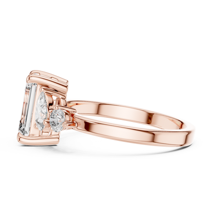 Emerald Cut Diamond Jewel | Three Stone Prestige Ring | Timeless Aristocratic Engagement Icon
