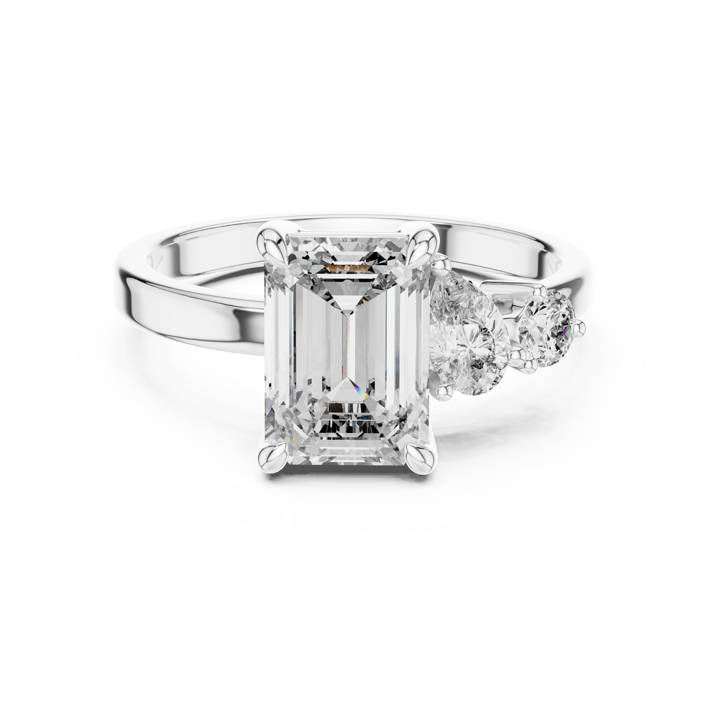 Emerald Cut Diamond Jewel | Three Stone Prestige Ring | Timeless Aristocratic Engagement Icon