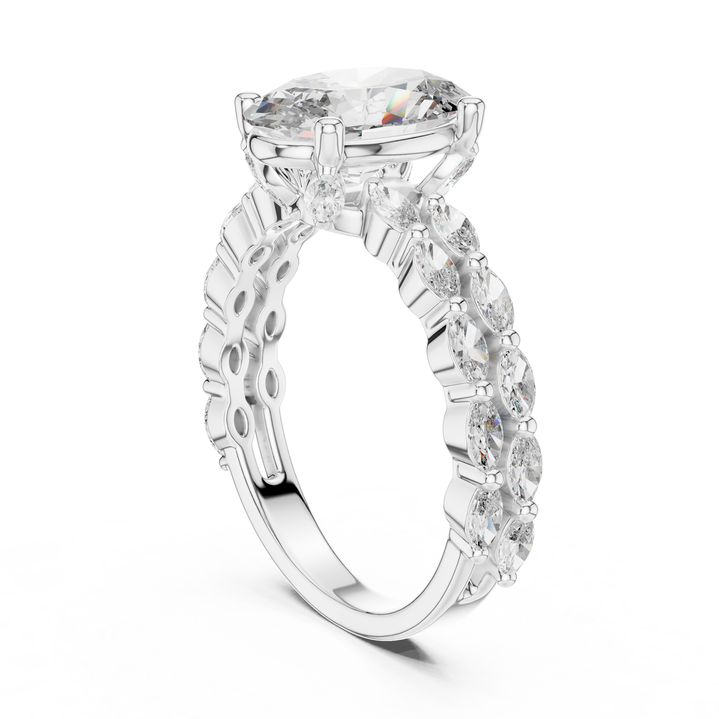 2.00Ct Venti Marquise™ Oval Bridal Ring — 3-Row Marquise Band • Bold Modern Statement