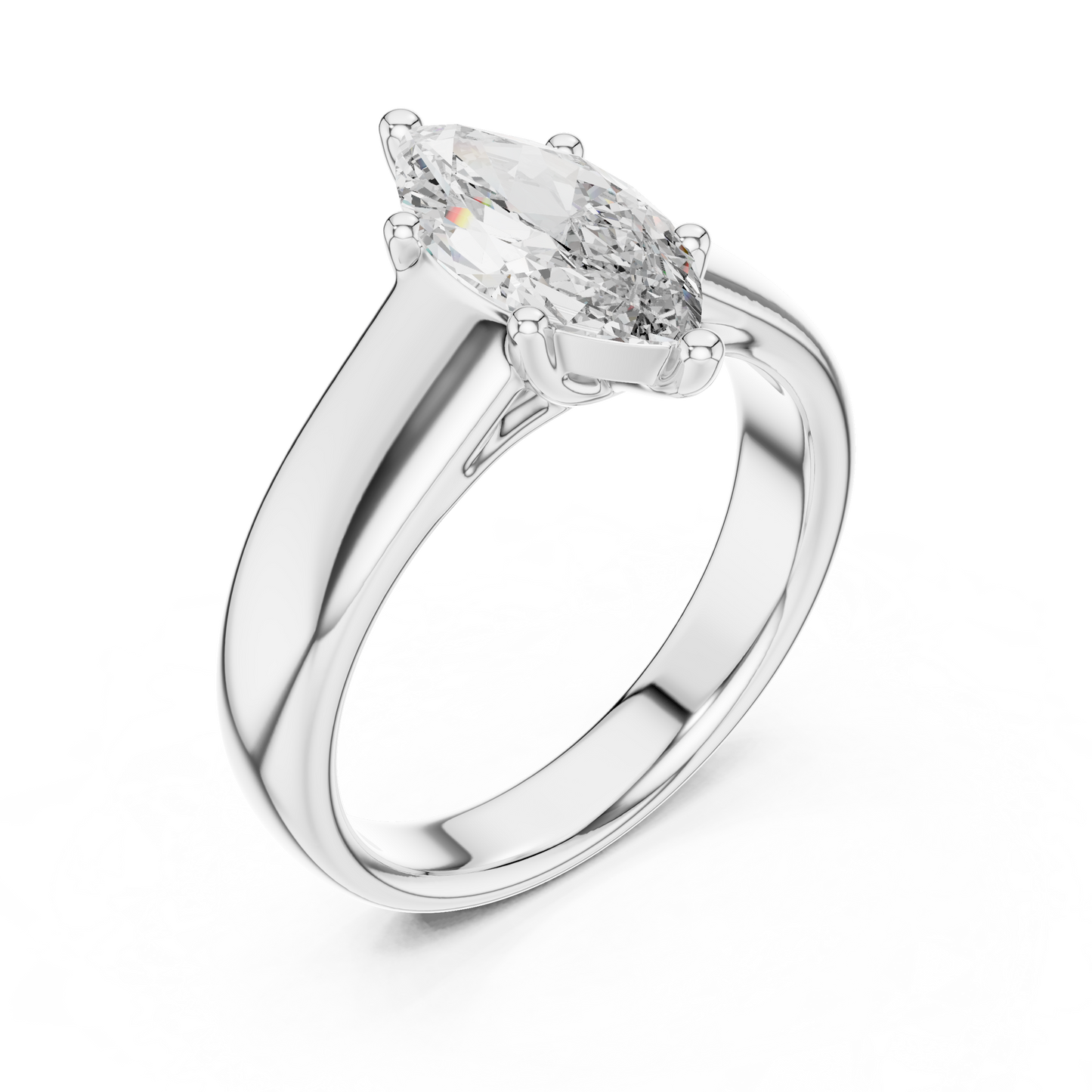 2.00Ct  NovaMarquise™ Thick Silver Band Ring — Modern Knife-Edge Elegance • Statement Solitaire