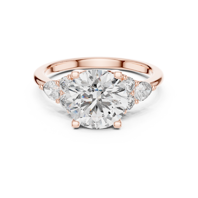 2.5 CT Solitaire Round Engagement • Pear Accent Gold Ring • Modern Wedding Band